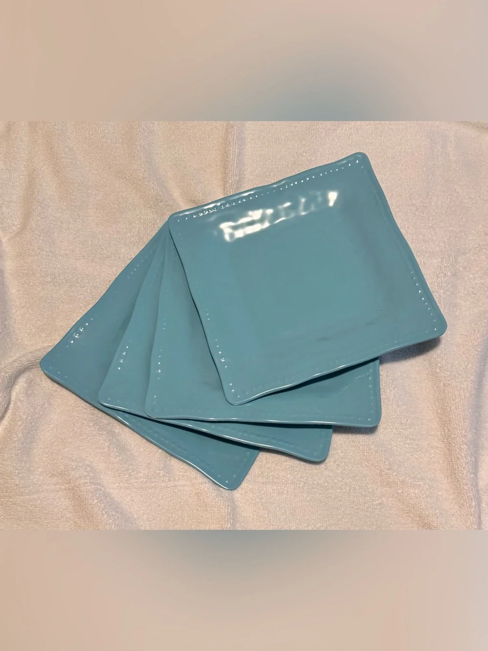 Tommy Bahama Caribbean Blue 100% Melamine 10.5” Square Dinner Plates Set of 4
